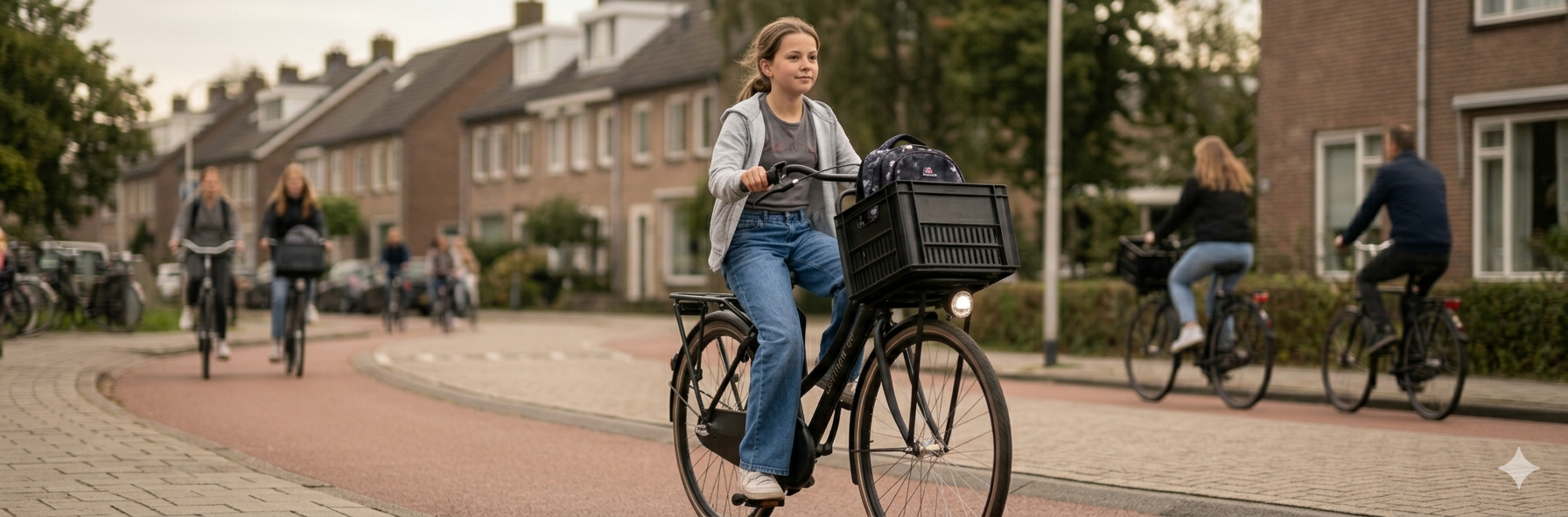 Meisje onderweg op haar schoolfiets